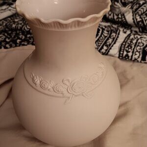 HUTCHENREUTHER PINK BISQUE FLORAL RELIEF VASE